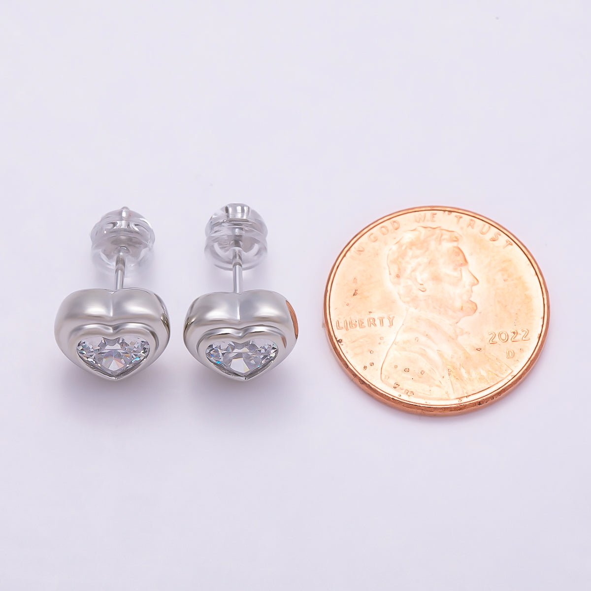 16K Gold Filled 9mm Clear CZ Love Heart Bezel Stud Earrings in Gold &amp; Silver | Earrings-00417 Earrings-00418
