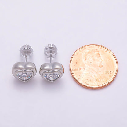 16K Gold Filled 9mm Clear CZ Love Heart Bezel Stud Earrings in Gold &amp; Silver | Earrings-00417 Earrings-00418