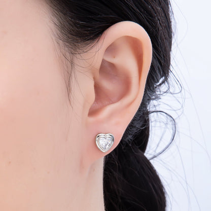 16K Gold Filled 9mm Clear CZ Love Heart Bezel Stud Earrings in Gold &amp; Silver | Earrings-00417 Earrings-00418