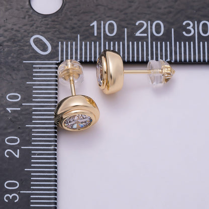 16K Gold Filled 9mm Clear CZ Round Bezel Stud Earrings in Gold &amp; Silver | Earrings-00425 Earrings-00426