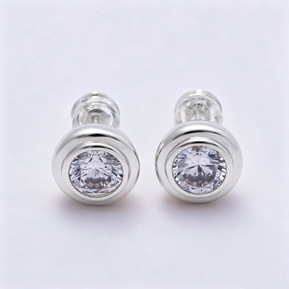 16K Gold Filled 9mm Clear CZ Round Bezel Stud Earrings in Gold &amp; Silver | Earrings-00425 Earrings-00426
