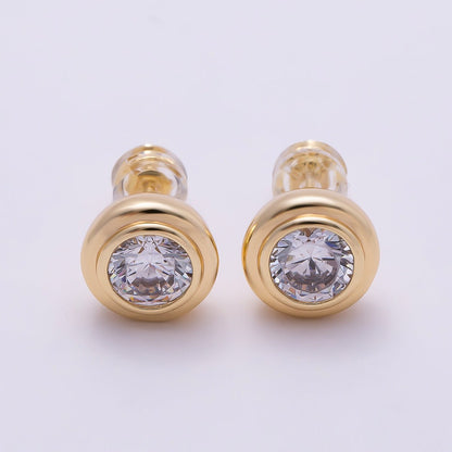 16K Gold Filled 9mm Clear CZ Round Bezel Stud Earrings in Gold &amp; Silver | Earrings-00425 Earrings-00426