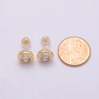 16K Gold Filled 9mm Clear CZ Round Bezel Stud Earrings in Gold &amp; Silver | Earrings-00425 Earrings-00426