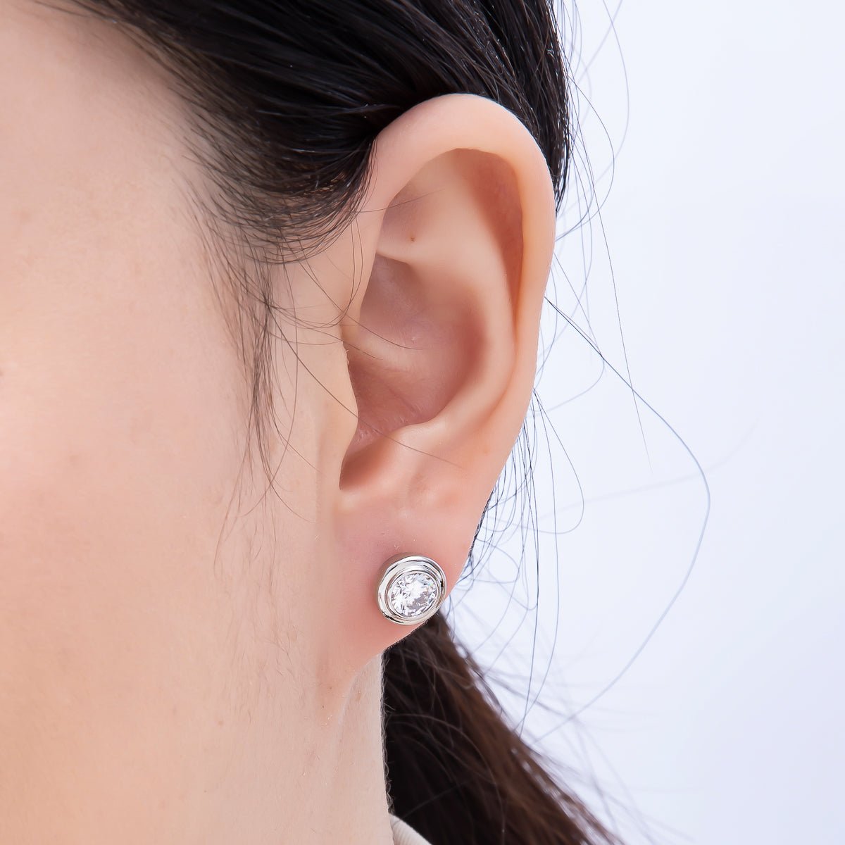 16K Gold Filled 9mm Clear CZ Round Bezel Stud Earrings in Gold &amp; Silver | Earrings-00425 Earrings-00426