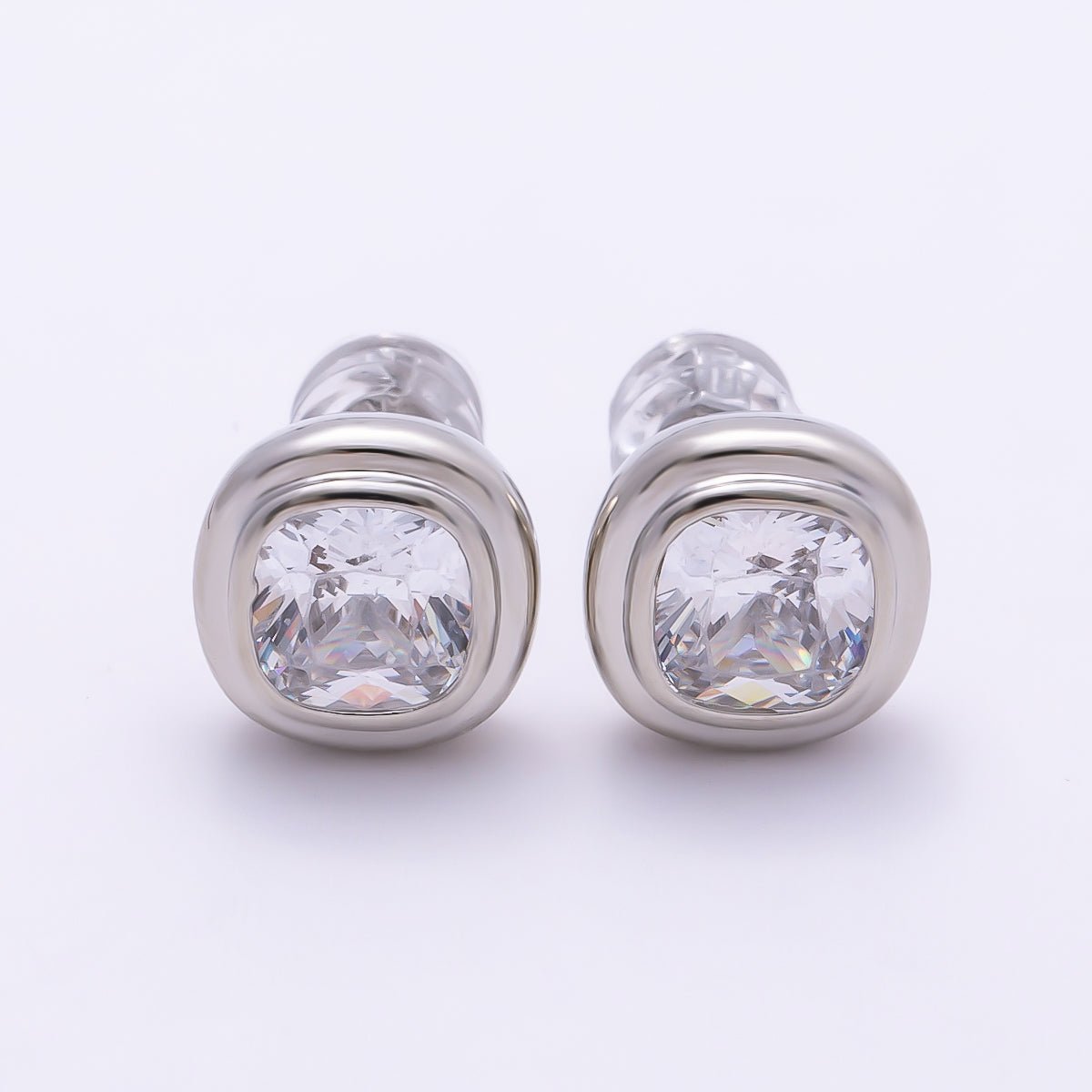 16K Gold Filled 9mm Clear CZ Square Bezel Stud Earrings in Gold &amp; Silver | Earrings-00421 Earrings-00422