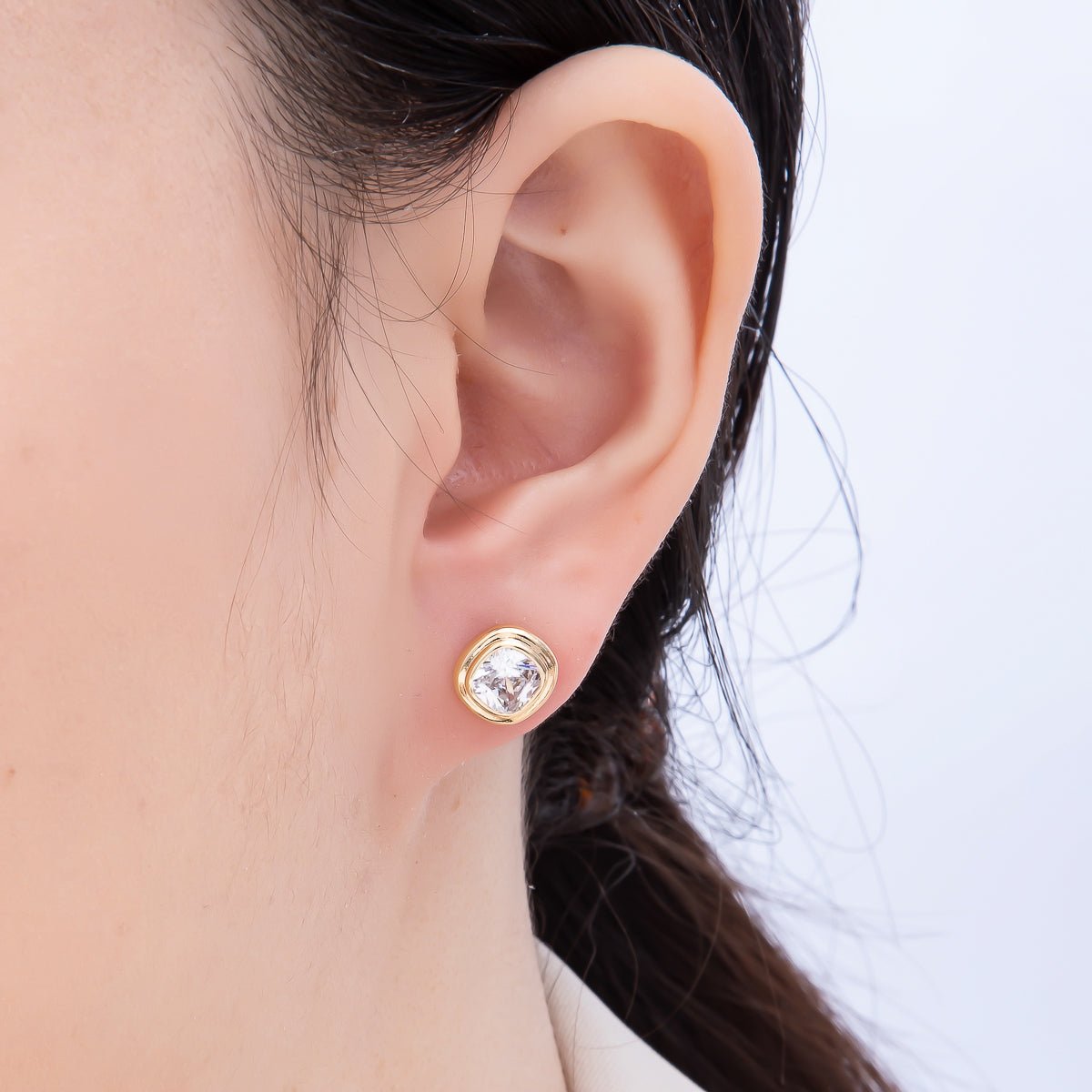 16K Gold Filled 9mm Clear CZ Square Bezel Stud Earrings in Gold &amp; Silver | Earrings-00421 Earrings-00422