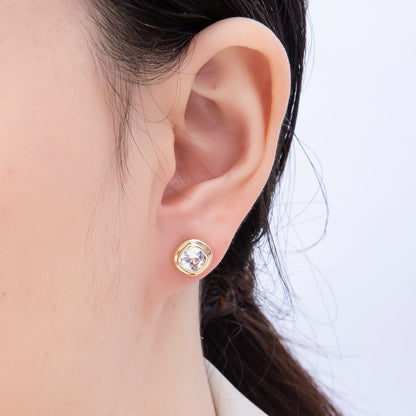 16K Gold Filled 9mm Clear CZ Square Bezel Stud Earrings in Gold &amp; Silver | Earrings-00421 Earrings-00422