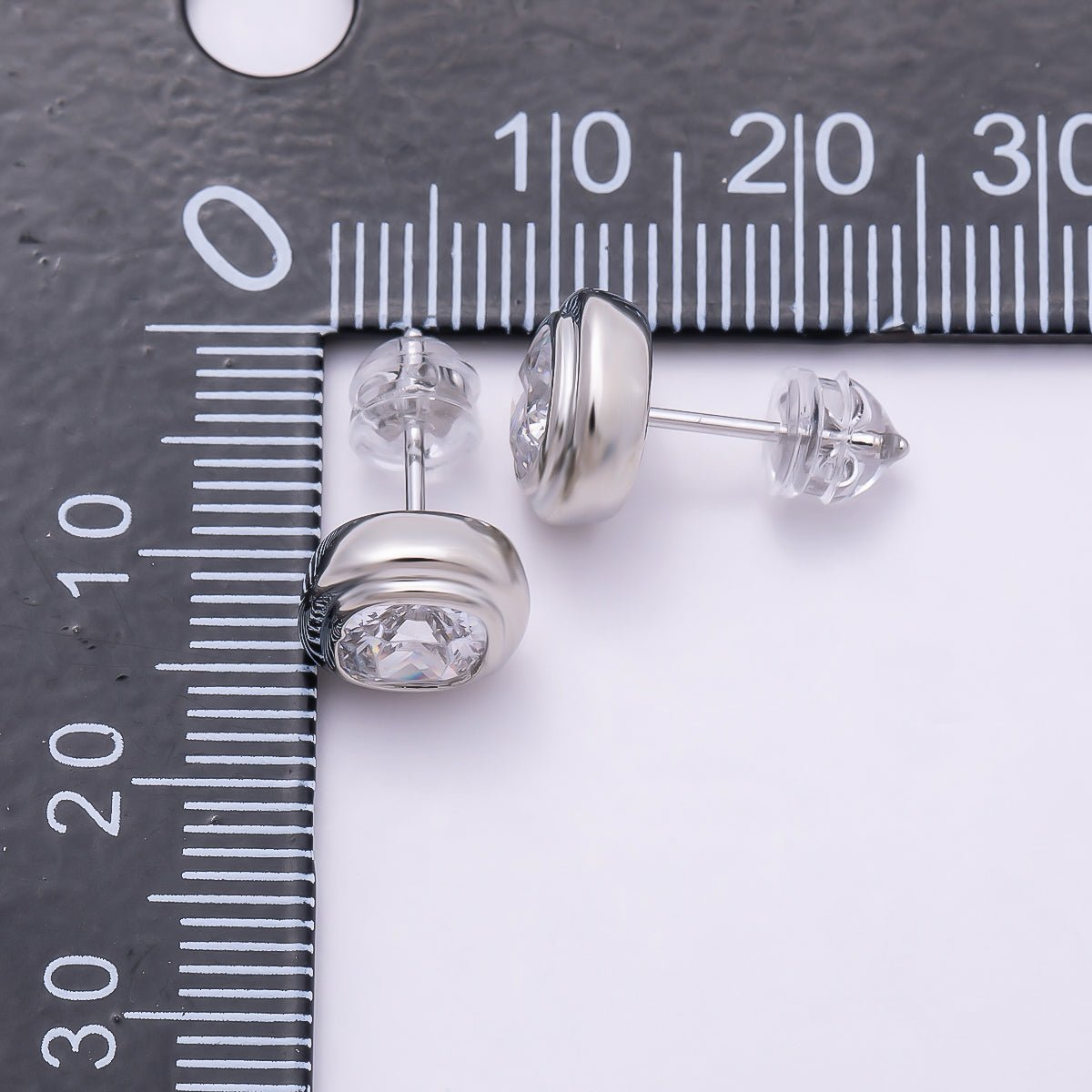 16K Gold Filled 9mm Clear CZ Square Bezel Stud Earrings in Gold &amp; Silver | Earrings-00421 Earrings-00422