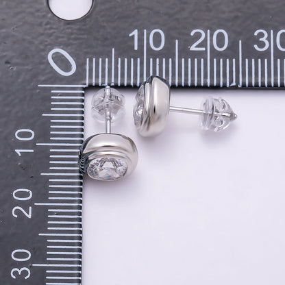 16K Gold Filled 9mm Clear CZ Square Bezel Stud Earrings in Gold &amp; Silver | Earrings-00421 Earrings-00422