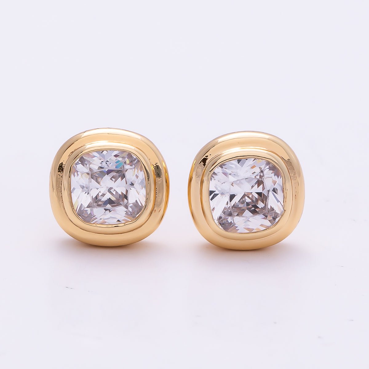 16K Gold Filled 9mm Clear CZ Square Bezel Stud Earrings in Gold &amp; Silver | Earrings-00421 Earrings-00422