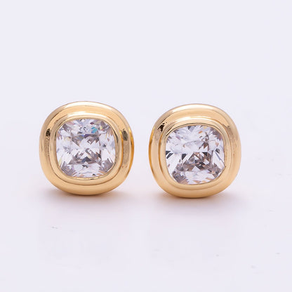 16K Gold Filled 9mm Clear CZ Square Bezel Stud Earrings in Gold &amp; Silver | Earrings-00421 Earrings-00422