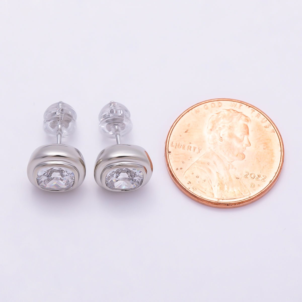 16K Gold Filled 9mm Clear CZ Square Bezel Stud Earrings in Gold &amp; Silver | Earrings-00421 Earrings-00422