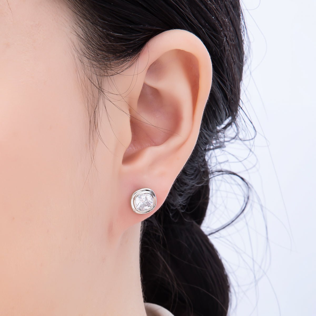 16K Gold Filled 9mm Clear CZ Square Bezel Stud Earrings in Gold &amp; Silver | Earrings-00421 Earrings-00422