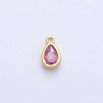 16K Gold Filled 9mm CZ Birthstone Teardrop Bezel Mini Charm | Charms-00359 ~ 00363