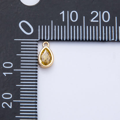 16K Gold Filled 9mm CZ Birthstone Teardrop Bezel Mini Charm | Charms-00359 ~ 00363