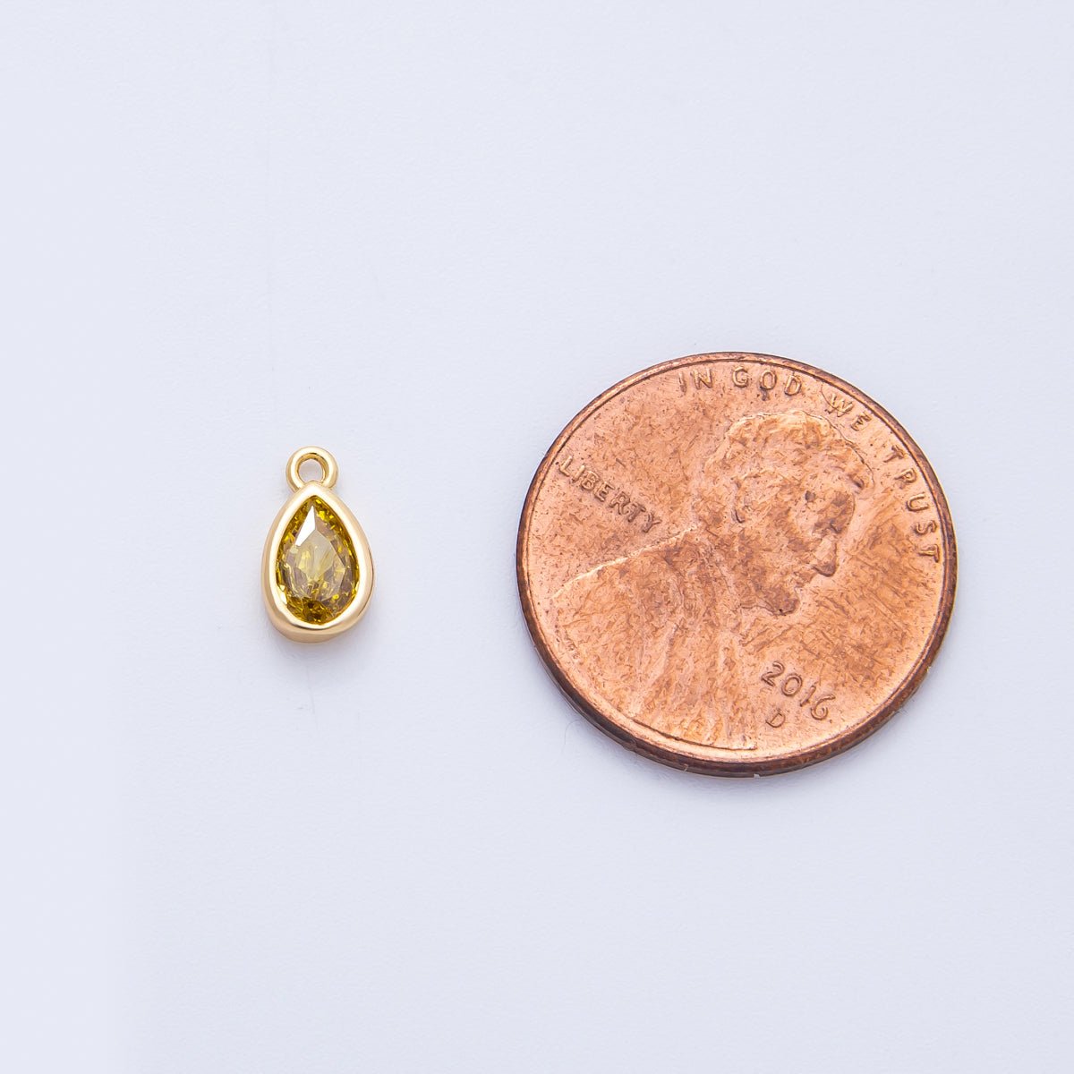 16K Gold Filled 9mm CZ Birthstone Teardrop Bezel Mini Charm | Charms-00359 ~ 00363