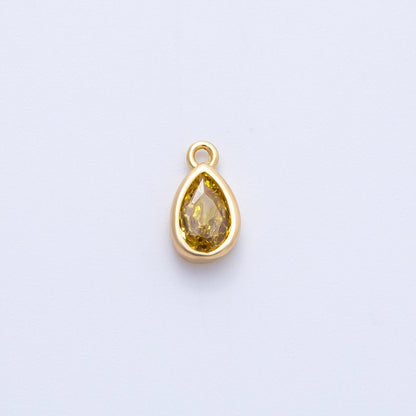 16K Gold Filled 9mm CZ Birthstone Teardrop Bezel Mini Charm | Charms-00359 ~ 00363