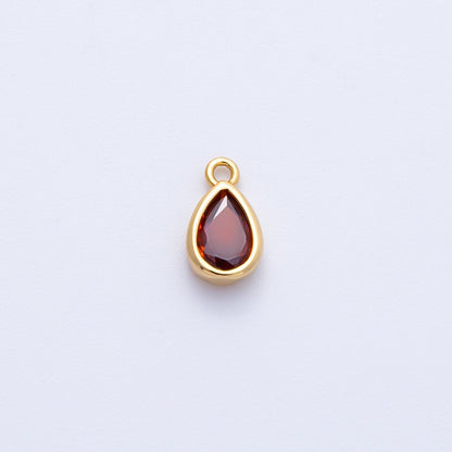 16K Gold Filled 9mm CZ Birthstone Teardrop Bezel Mini Charm | Charms-00359 ~ 00363