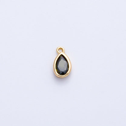 16K Gold Filled 9mm CZ Birthstone Teardrop Bezel Mini Charm | Charms-00359 ~ 00363