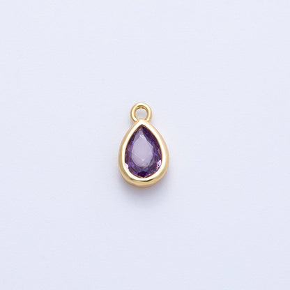 16K Gold Filled 9mm CZ Birthstone Teardrop Bezel Mini Charm | Charms-00359 ~ 00363
