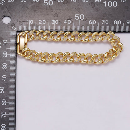 16K Gold Filled 9mm Micro Paved CZ Curb Chain 7 Inch Bracelet | WA-04332