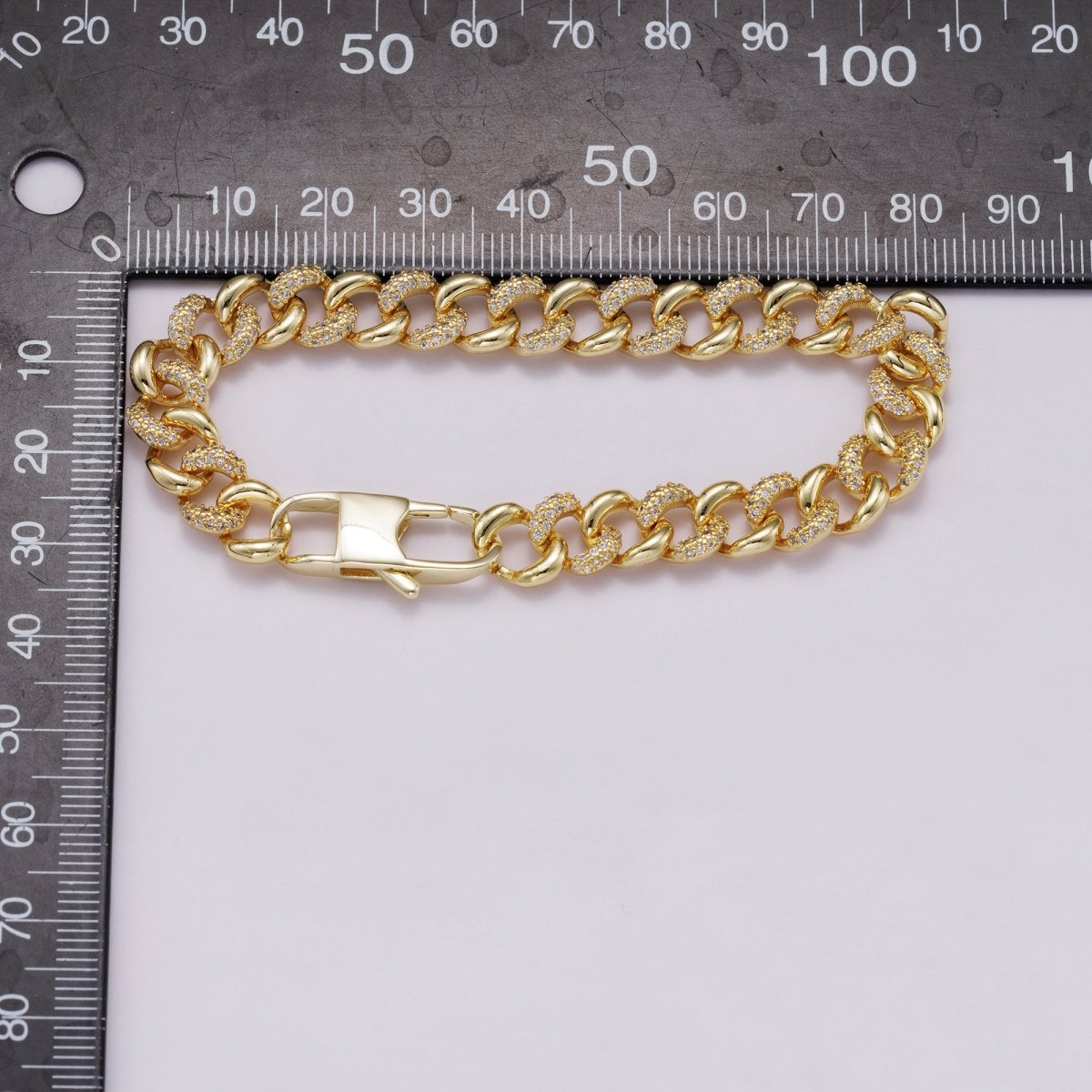 16K Gold Filled 9mm Micro Paved CZ Curb Chain 7 Inch Bracelet | WA-04334
