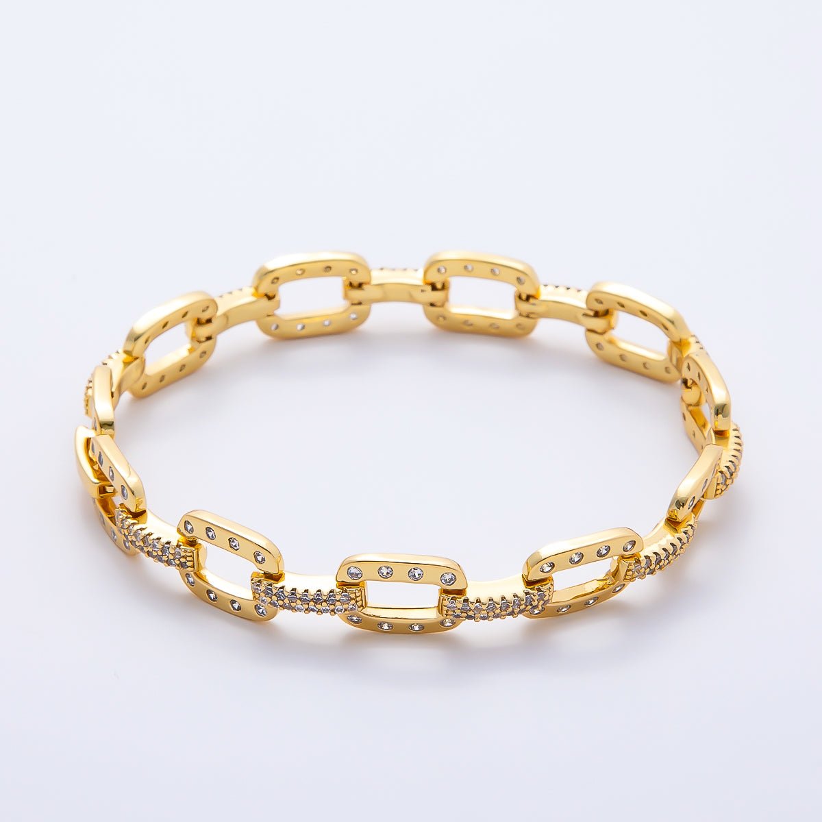16K Gold Filled 9mm Micro Paved CZ Dotted Cable Chain Bangle Bracelet | WA-04719