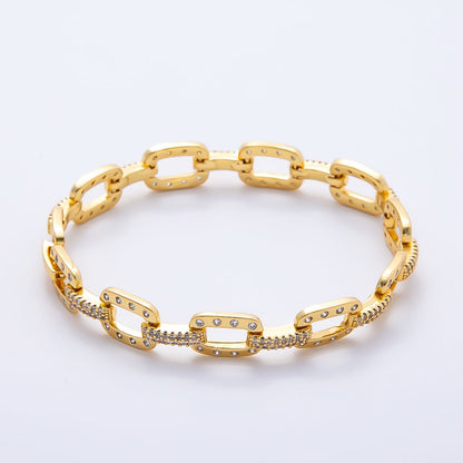 16K Gold Filled 9mm Micro Paved CZ Dotted Cable Chain Bangle Bracelet | WA-04719