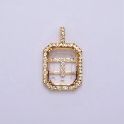 16K Gold Filled A-Z Alphabet Letter Initial Double Bar Baguette Clear Micro Paved CZ Pendant | A-963-A-975