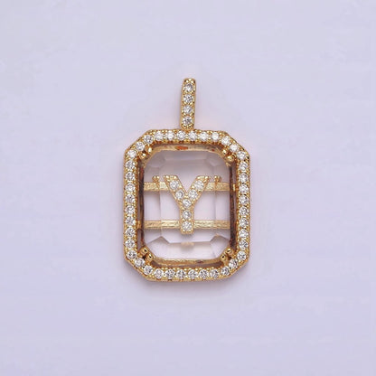 16K Gold Filled A-Z Alphabet Letter Initial Double Bar Baguette Clear Micro Paved CZ Pendant | A-963-A-975