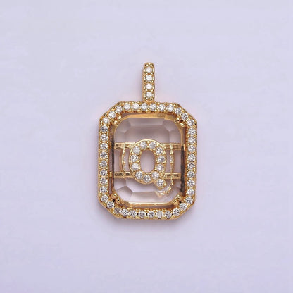 16K Gold Filled A-Z Alphabet Letter Initial Double Bar Baguette Clear Micro Paved CZ Pendant | A-963-A-975