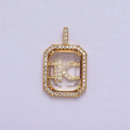 16K Gold Filled A-Z Alphabet Letter Initial Double Bar Baguette Clear Micro Paved CZ Pendant | A-963-A-975