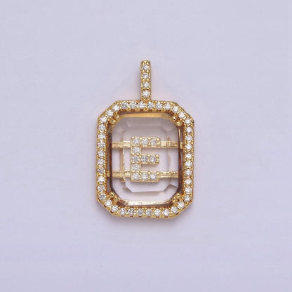 16K Gold Filled A-Z Alphabet Letter Initial Double Bar Baguette Clear Micro Paved CZ Pendant | A-963-A-975