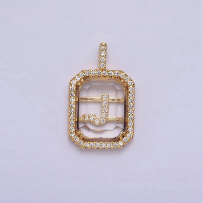 16K Gold Filled A-Z Alphabet Letter Initial Double Bar Baguette Clear Micro Paved CZ Pendant | A-963-A-975