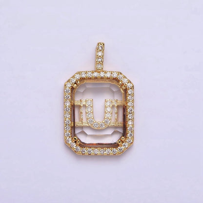 16K Gold Filled A-Z Alphabet Letter Initial Double Bar Baguette Clear Micro Paved CZ Pendant | A-963-A-975