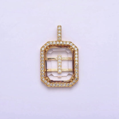 16K Gold Filled A-Z Alphabet Letter Initial Double Bar Baguette Clear Micro Paved CZ Pendant | A-963-A-975