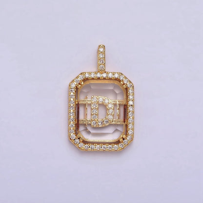 16K Gold Filled A-Z Alphabet Letter Initial Double Bar Baguette Clear Micro Paved CZ Pendant | A-963-A-975