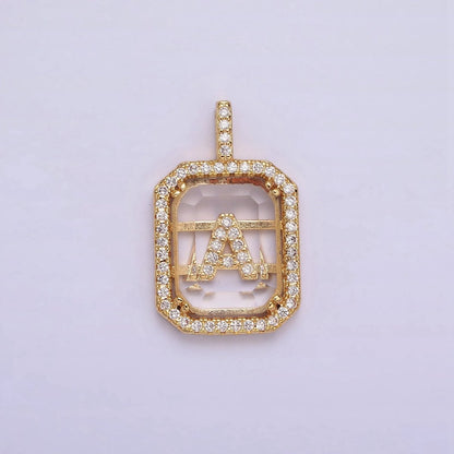 16K Gold Filled A-Z Alphabet Letter Initial Double Bar Baguette Clear Micro Paved CZ Pendant | A-963-A-975