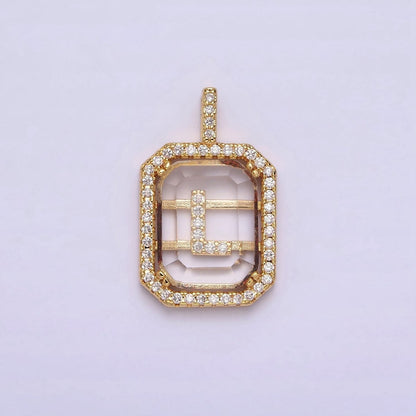 16K Gold Filled A-Z Alphabet Letter Initial Double Bar Baguette Clear Micro Paved CZ Pendant | A-963-A-975