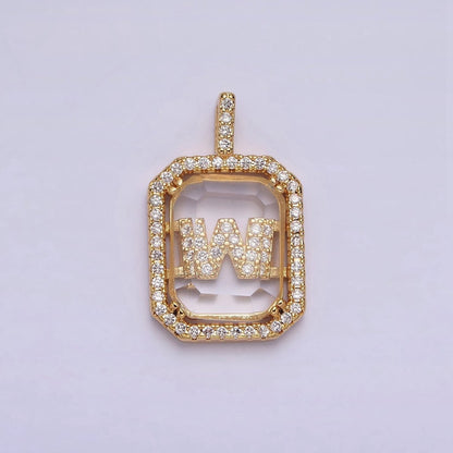 16K Gold Filled A-Z Alphabet Letter Initial Double Bar Baguette Clear Micro Paved CZ Pendant | A-963-A-975