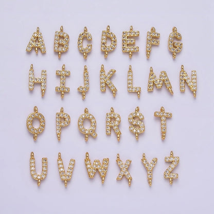 16K Gold Filled A-Z Initial Letter Micro Paved CZ Sideway Loop Personalized Jewelry For Necklace Bracelet Link Connector | A-651-A-663
