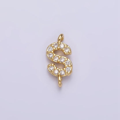 16K Gold Filled A-Z Initial Letter Micro Paved CZ Sideway Loop Personalized Jewelry For Necklace Bracelet Link Connector | A-651-A-663