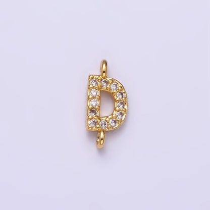 16K Gold Filled A-Z Initial Letter Micro Paved CZ Sideway Loop Personalized Jewelry For Necklace Bracelet Link Connector | A-651-A-663