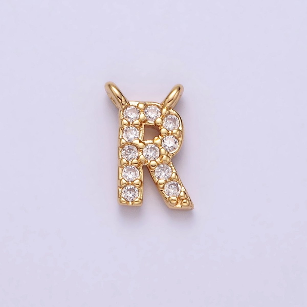 16K Gold Filled A-Z Initial Letter Micro Paved CZ Top Loop Personalized Connector | A-585-A-597