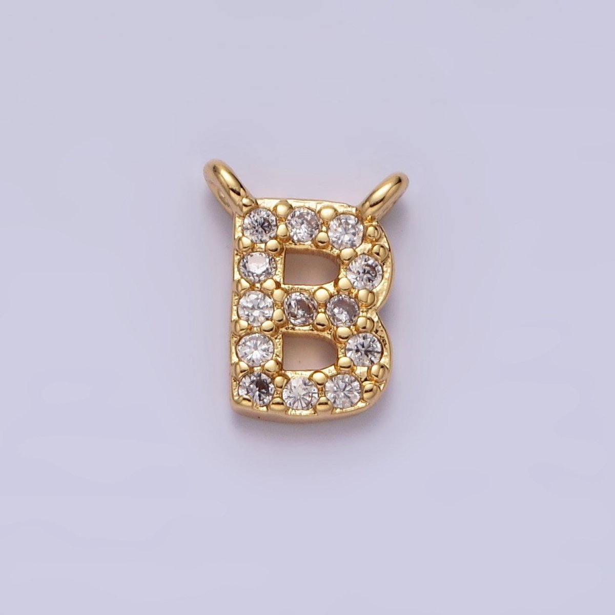 16K Gold Filled A-Z Initial Letter Micro Paved CZ Top Loop Personalized Connector | A-585-A-597