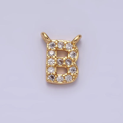 16K Gold Filled A-Z Initial Letter Micro Paved CZ Top Loop Personalized Connector | A-585-A-597