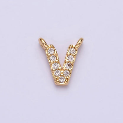 16K Gold Filled A-Z Initial Letter Micro Paved CZ Top Loop Personalized Connector | A-585-A-597