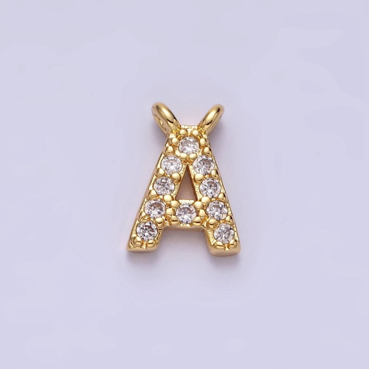 16K Gold Filled A-Z Initial Letter Micro Paved CZ Top Loop Personalized Connector | A-585-A-597