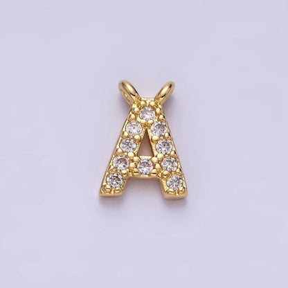 16K Gold Filled A-Z Initial Letter Micro Paved CZ Top Loop Personalized Connector | A-585-A-597