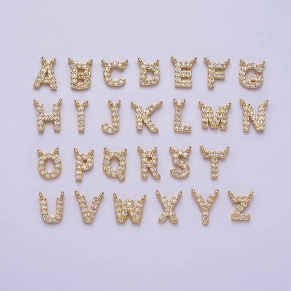 16K Gold Filled A-Z Initial Letter Micro Paved CZ Top Loop Personalized Connector | A-585-A-597